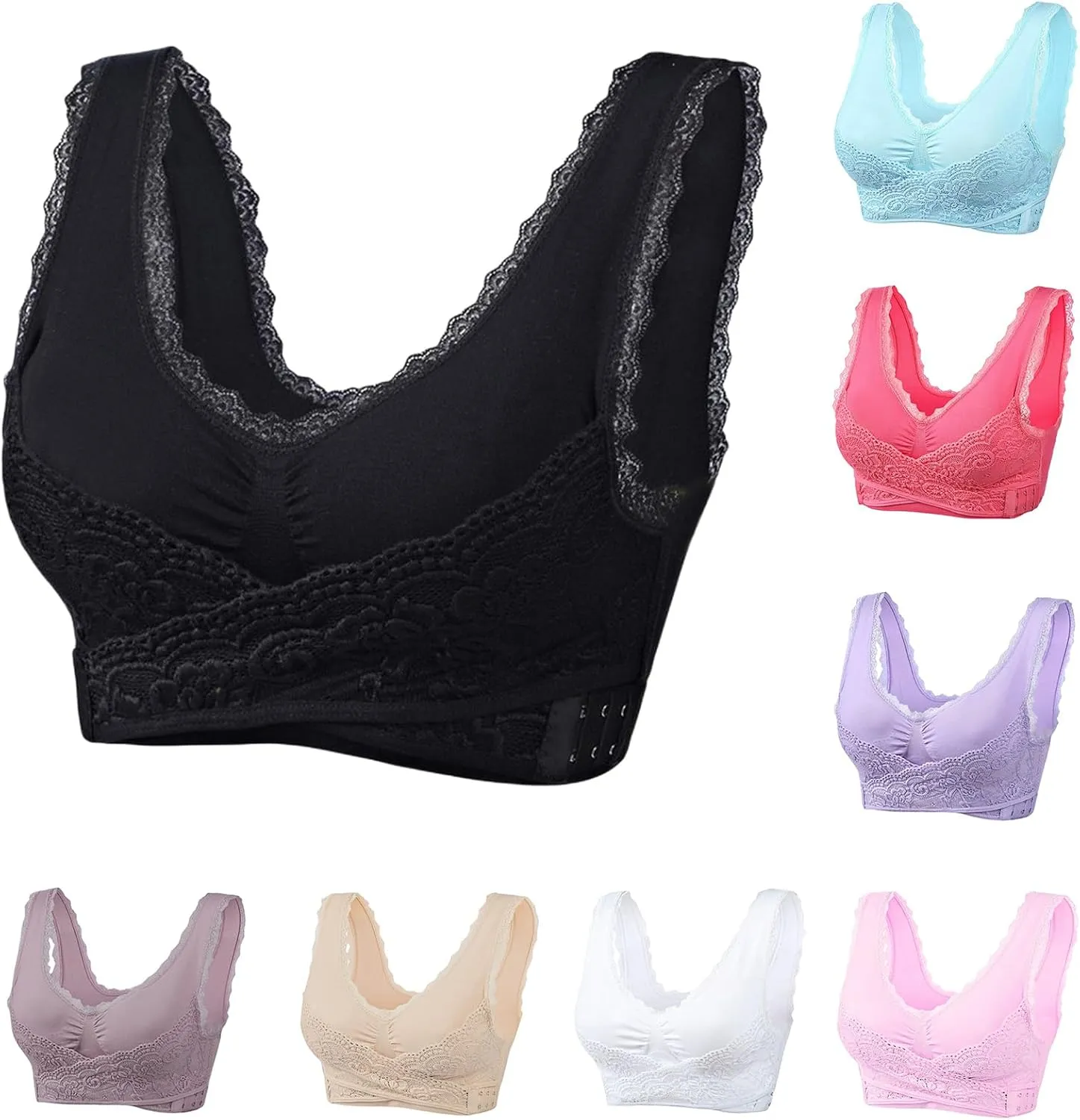 Lace Bralettes for Women Sexy Front Criss Cross Bras Soft Wireless Push Up Seamless Bra Comfort Yoga Cami T Shirt Bras