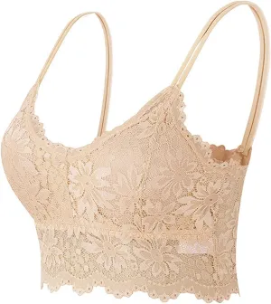 Lace Bralettes for Women Transparent Embroidery Padded Bandeau Bras Lightweight Comfortable Breathability Brassiere