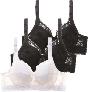 Lace Bras for Women 3 Pack No Underwire All Day Comfort Large Bust Everyday Bra Plus Size Full Coverage Lace Bralettes