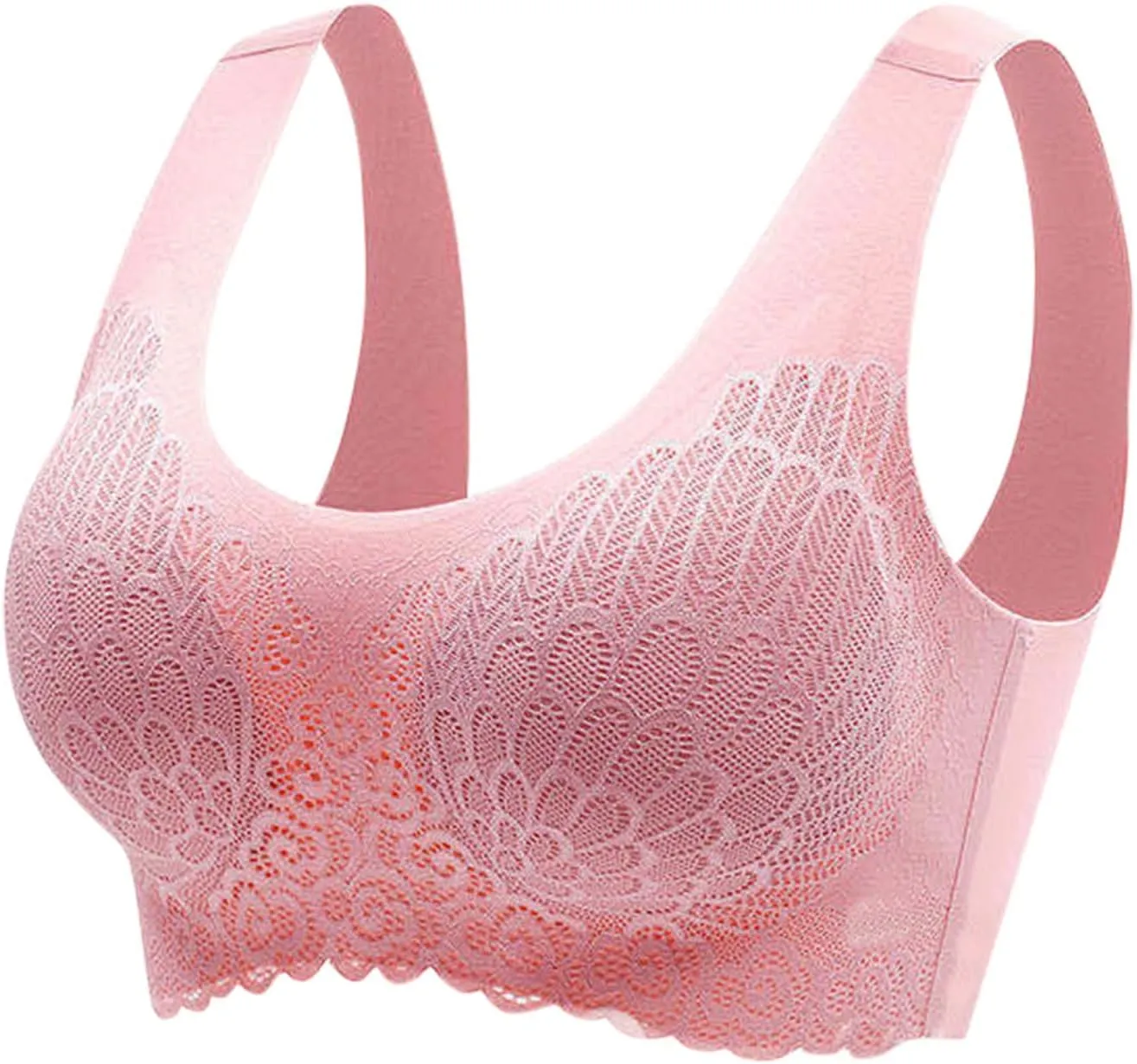 Lace Bras for Women Wireless Comfortable Push Up Bra Scalloped Seamless Full Coverage No Underwire Supportive T Shirt Bras
