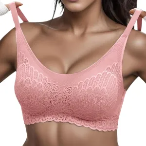 Lace Bras for Women Wireless Comfortable Push Up Bra Scalloped Seamless Full Coverage No Underwire Supportive T Shirt Bras