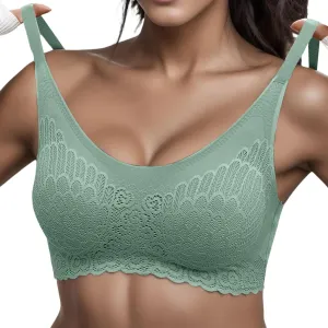 Lace Bras for Women Wireless Comfortable Push Up Bra Scalloped Seamless Full Coverage No Underwire Supportive T Shirt Bras