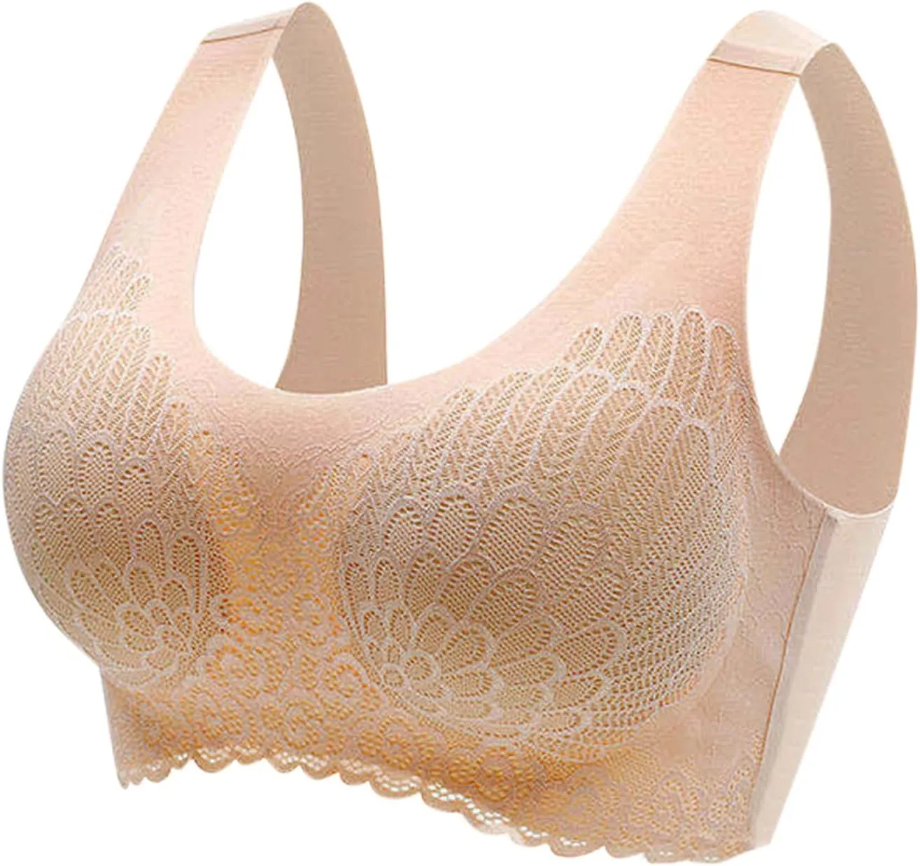 Lace Bras for Women Wireless Comfortable Push Up Bra Scalloped Seamless Full Coverage No Underwire Supportive T Shirt Bras