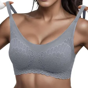 Lace Bras for Women Wireless Comfortable Push Up Bra Scalloped Seamless Full Coverage No Underwire Supportive T Shirt Bras