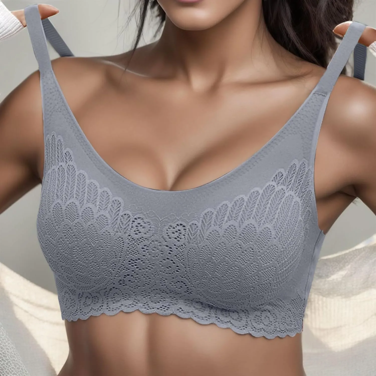 Lace Bras for Women Wireless Comfortable Push Up Bra Scalloped Seamless Full Coverage No Underwire Supportive T Shirt Bras