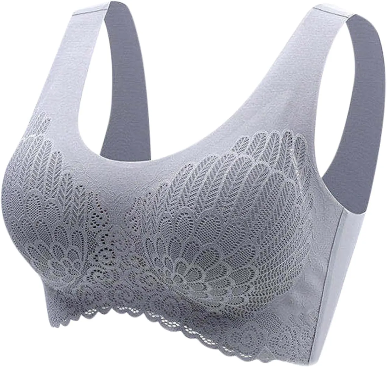 Lace Bras for Women Wireless Comfortable Push Up Bra Scalloped Seamless Full Coverage No Underwire Supportive T Shirt Bras