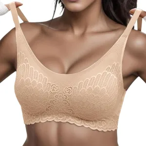 Lace Bras for Women Wireless Comfortable Push Up Bra Scalloped Seamless Full Coverage No Underwire Supportive T Shirt Bras
