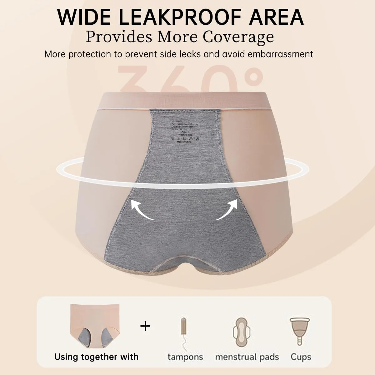 Ladies Briefs Women's Modal Underwear Soft High Waist Leakproof Panties High Absorbency, (Multicolor) 3pack