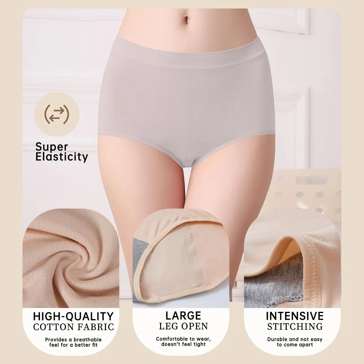 Ladies Briefs Women's Modal Underwear Soft High Waist Leakproof Panties High Absorbency, (Multicolor) 3pack