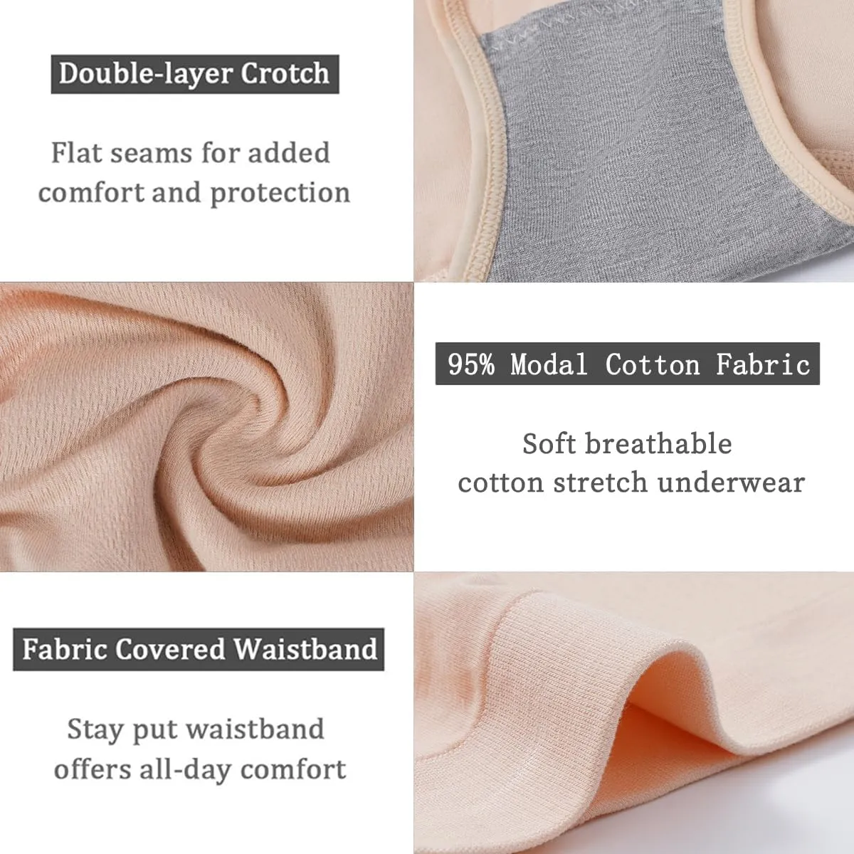 Ladies Briefs Women's Modal Underwear Soft High Waist Leakproof Panties High Absorbency, (Multicolor) 3pack