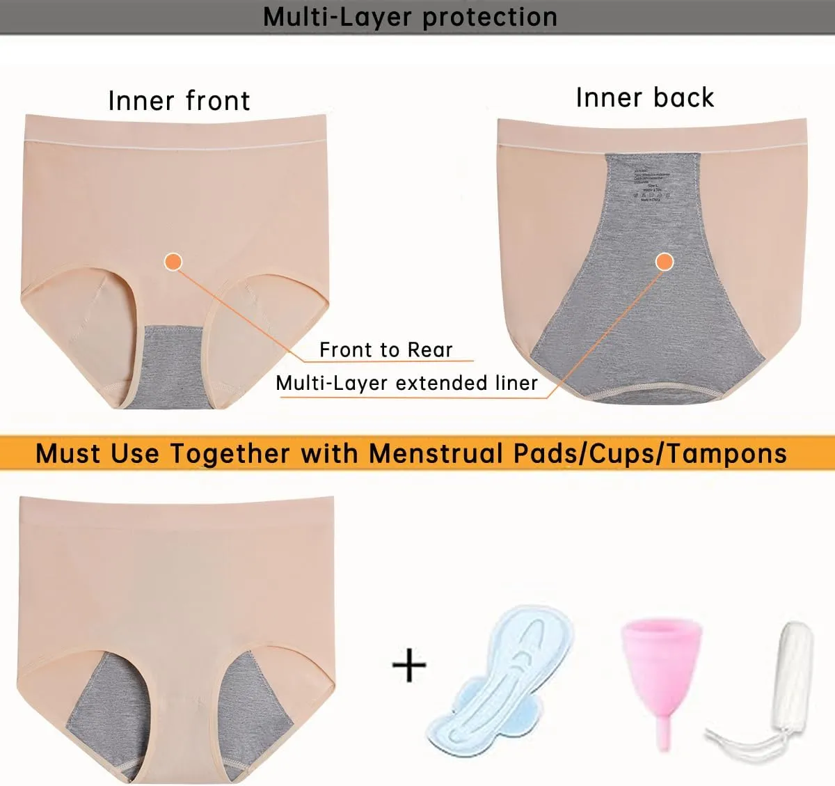 Ladies Briefs Women's Modal Underwear Soft High Waist Leakproof Panties High Absorbency, (Multicolor) 3pack