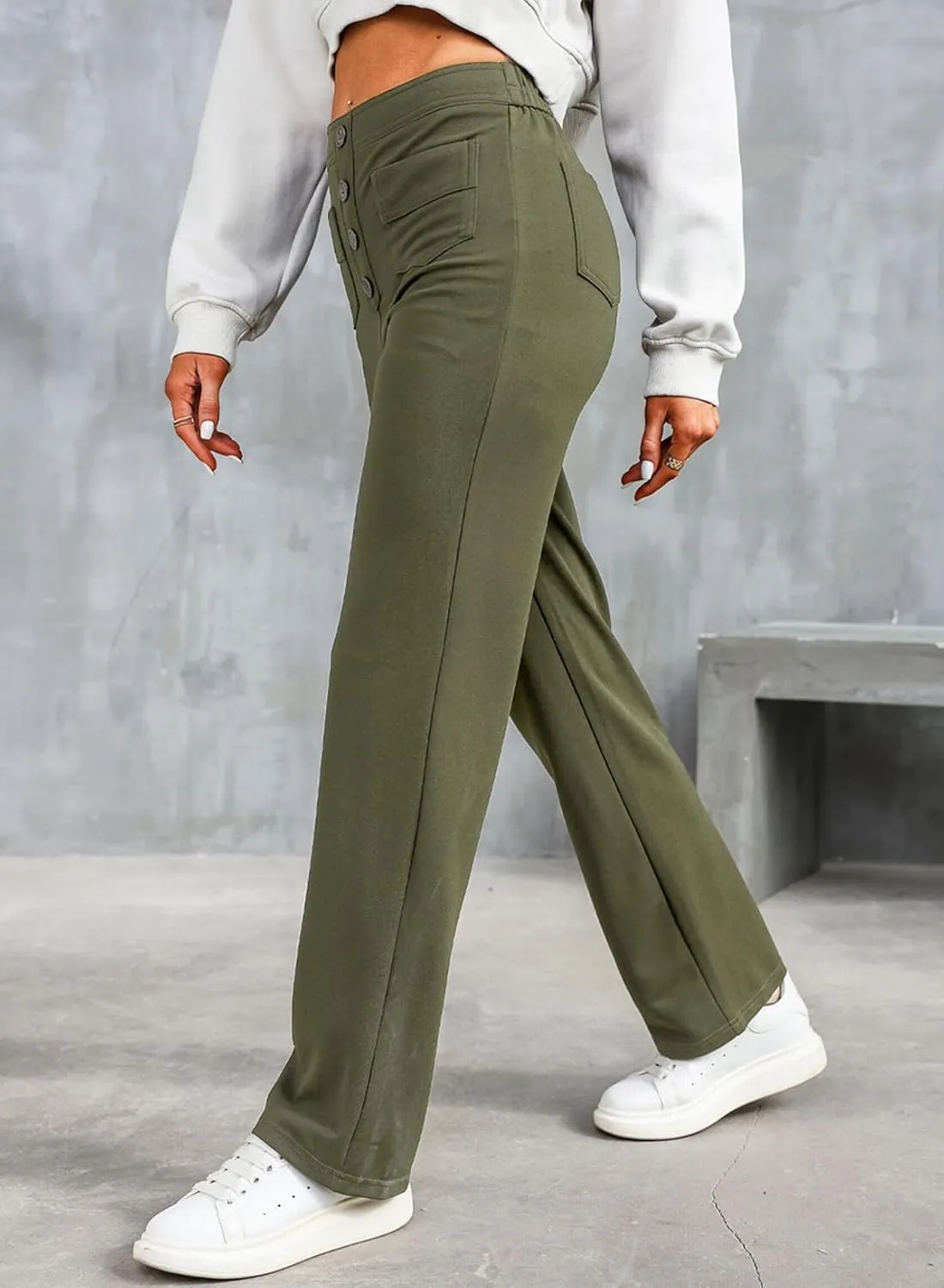 LAFOURAM Women's Straight Leg Pants High Waisted Business Casual Work Trousers with Pockets