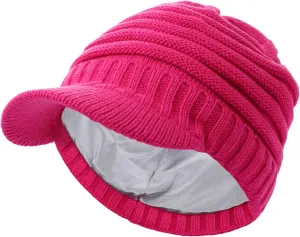 LiuSuper Satin Lined Beanie for Women Men, Silk Lined Winter Hats for Women, Warm Slouchy Beanies with Brim Visor