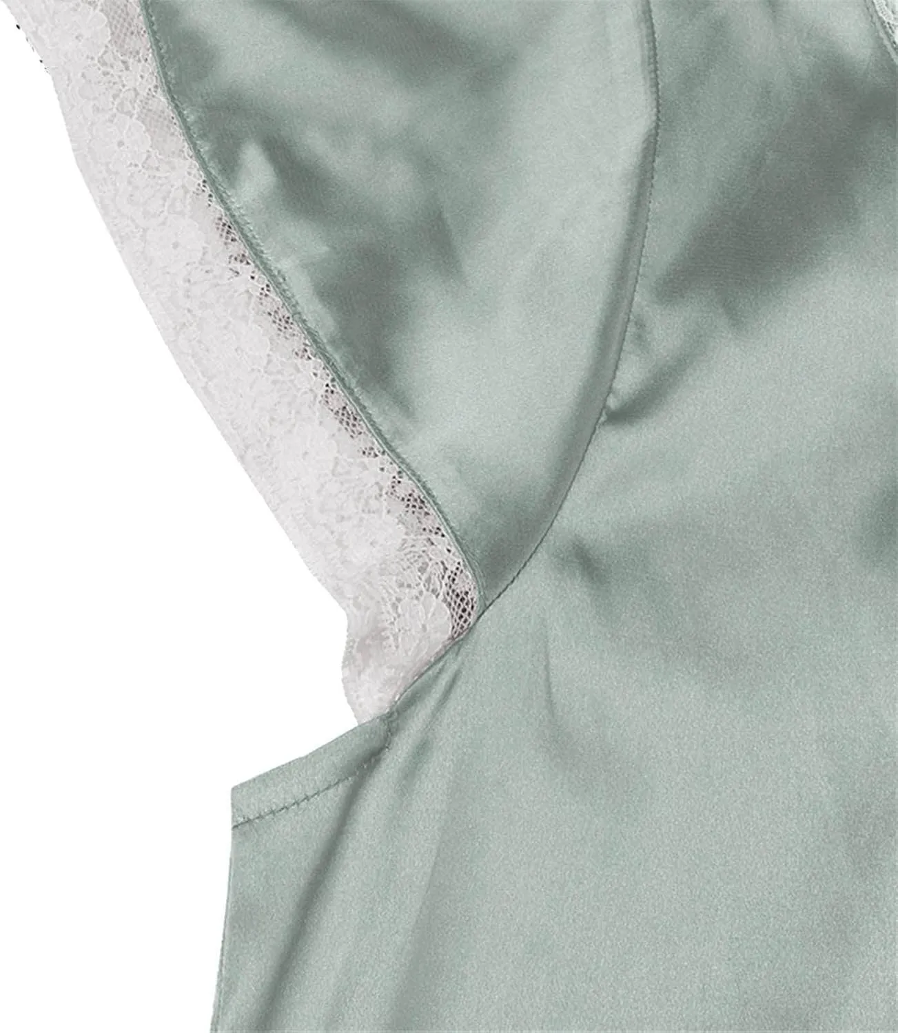 Long Nightgowns for Women Soft Silk Satin Sleepwear Short Sleeve Nightshirt Full Length Lace V Neck Loungewear
