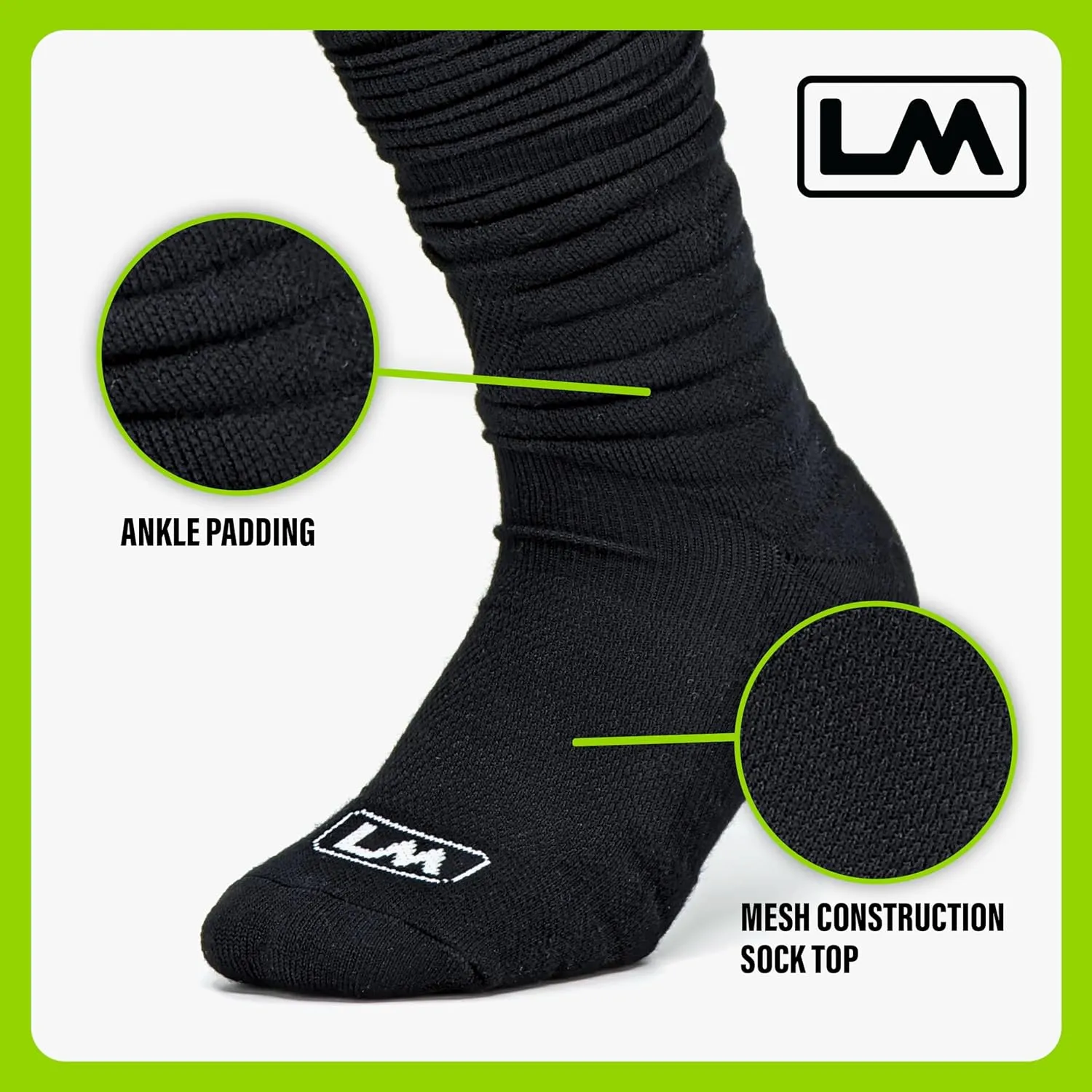 Loudmouth Football Scrunch Socks – Extra Long, Padded, Comfortable Football Socks for Men, Women & Youth
