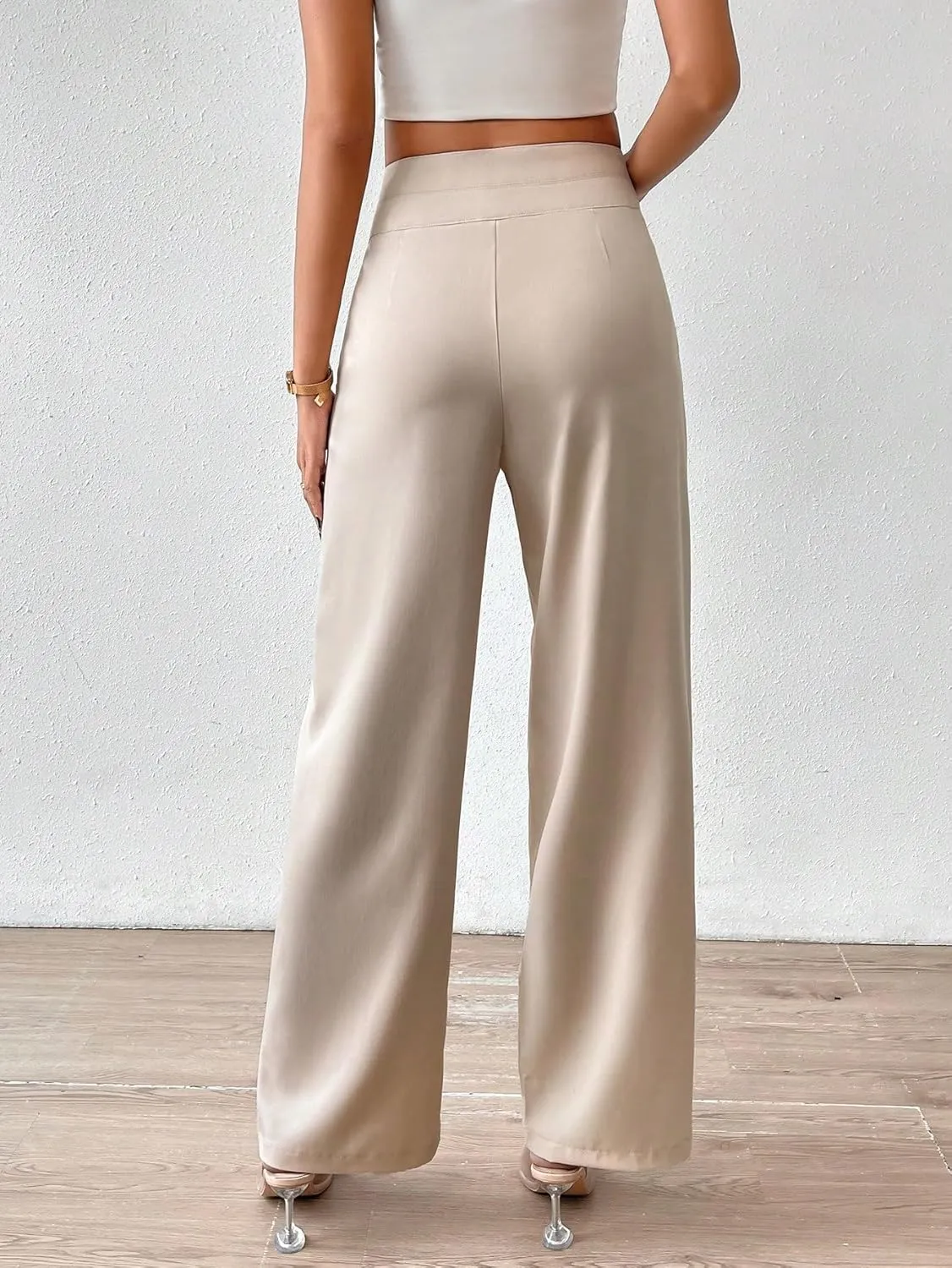 MakeMeChic Women's High Waisted Wide Leg Pants Work Trousers Straight Dressy Suit Pants