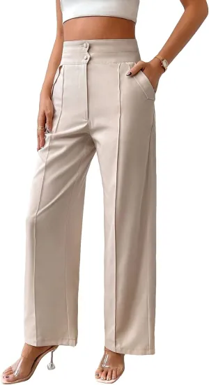MakeMeChic Women's High Waisted Wide Leg Pants Work Trousers Straight Dressy Suit Pants