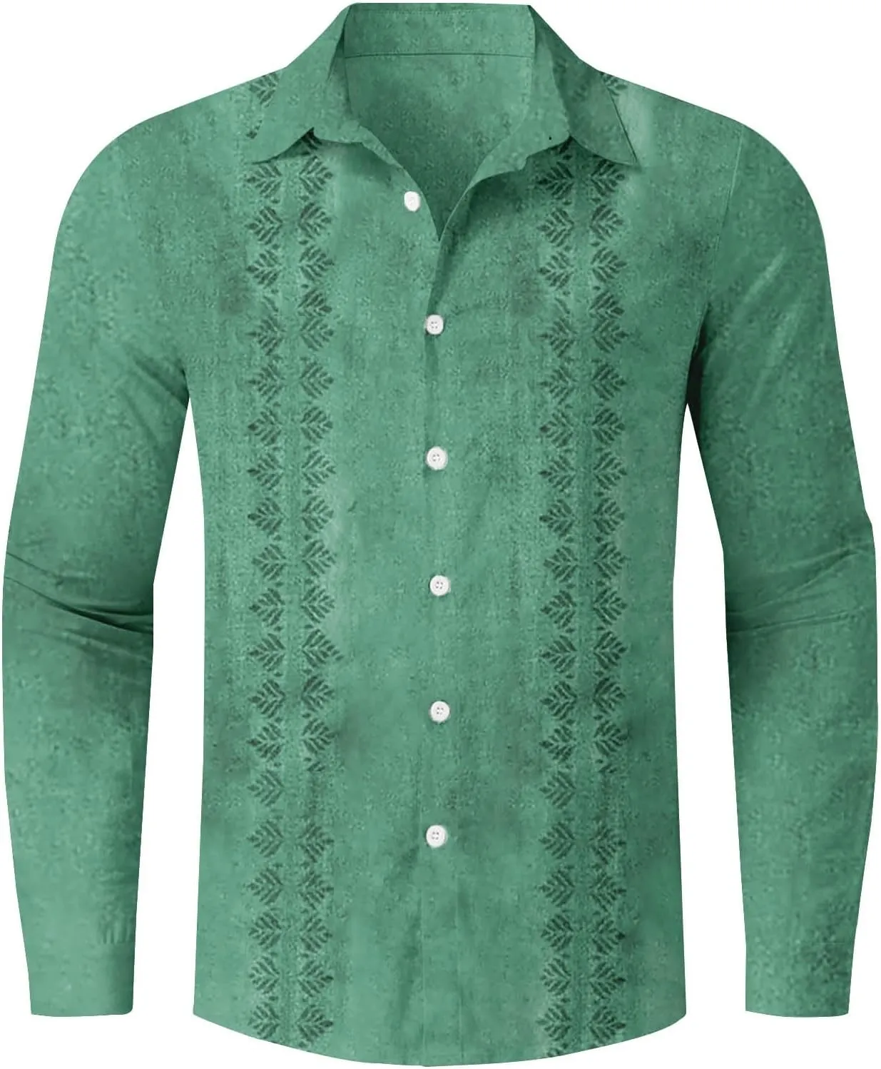 Men Cuba Guayabera Shirt Long Sleeve Button Lapel Casual Shirt Loose Comfy Beach Vacation Style Fashion Top Plus Size