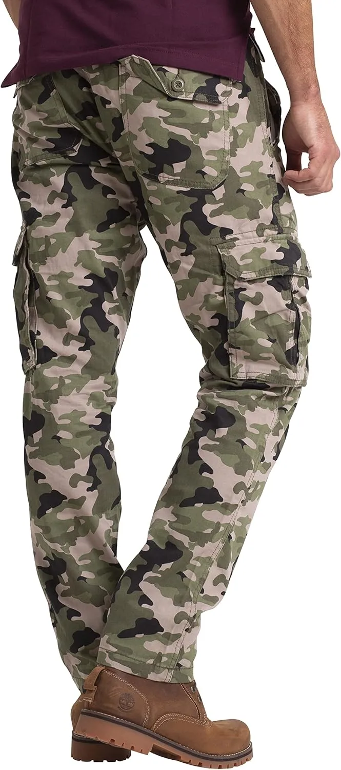 Mens Cargo Combat Work Pants Camouflage Relaxed Casual Cotton 6 Pockets Construction Workwear Full Pants Sizes 32W-44W