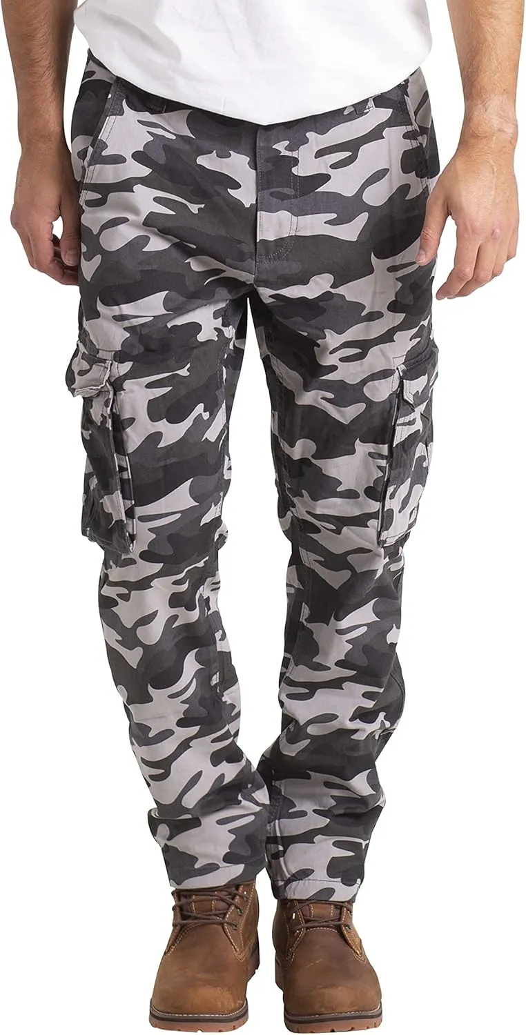 Mens Cargo Combat Work Pants Camouflage Relaxed Casual Cotton 6 Pockets Construction Workwear Full Pants Sizes 32W-44W