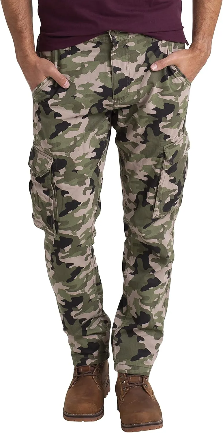 Mens Cargo Combat Work Pants Camouflage Relaxed Casual Cotton 6 Pockets Construction Workwear Full Pants Sizes 32W-44W