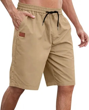 Men's Cargo Shorts 3/4 Relaxed Fit Below Knee Length Shorts 7 Pockets Elastic Waist Cotton Hiking Shorts