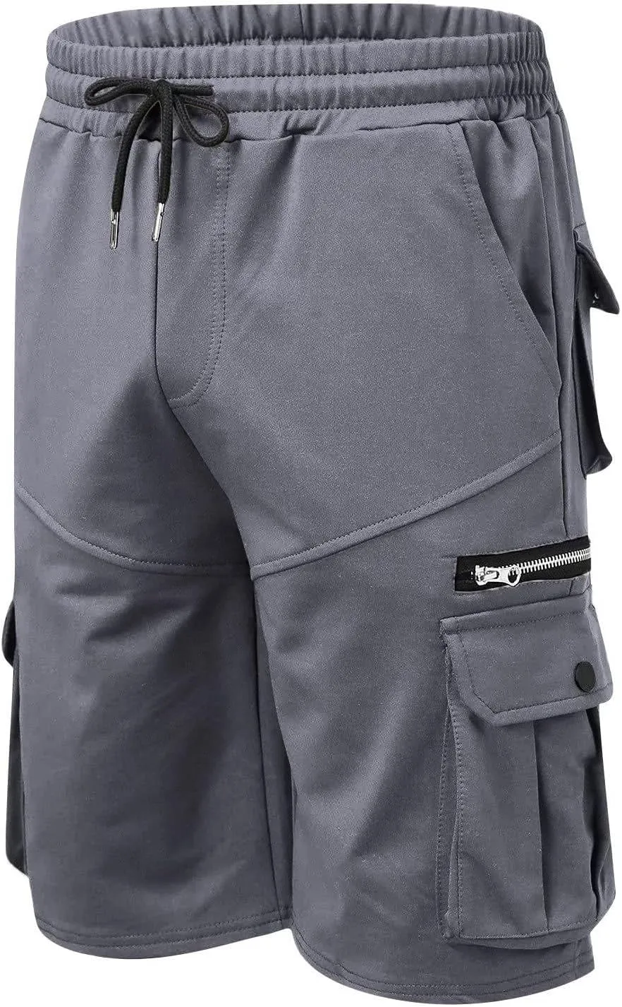Mens Cargo Shorts Drawstring Elastic Waist Cotton Short Pants Outdoor Athletic Hiking Shorts with Pockets