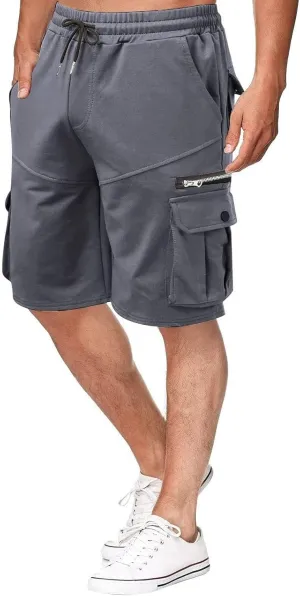 Mens Cargo Shorts Drawstring Elastic Waist Cotton Short Pants Outdoor Athletic Hiking Shorts with Pockets