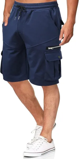 Mens Cargo Shorts Drawstring Elastic Waist Cotton Short Pants Outdoor Athletic Hiking Shorts with Pockets