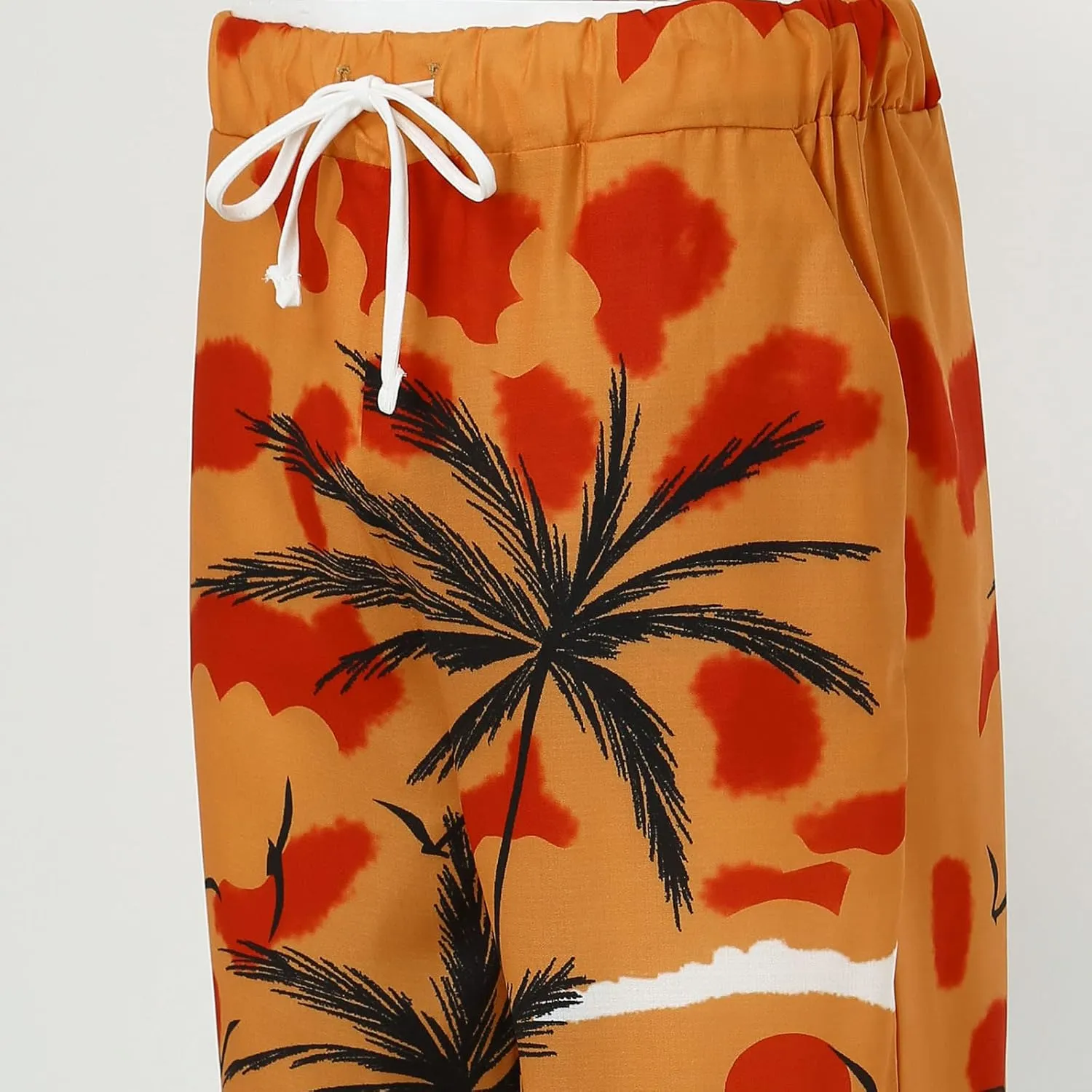 Men's Cotton Linen Pants Elastic Waist Lightweight Seaside Printed Casual Pants Loose Fit Yoga Beach Pants with Pockets