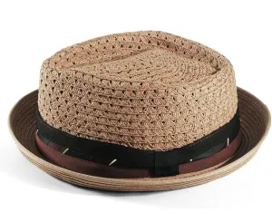 Men's Diamod Shape Porkpie UPF 50  Sun Straw Hats with Short Brim Derby Pinch Fedora Upturn Brim