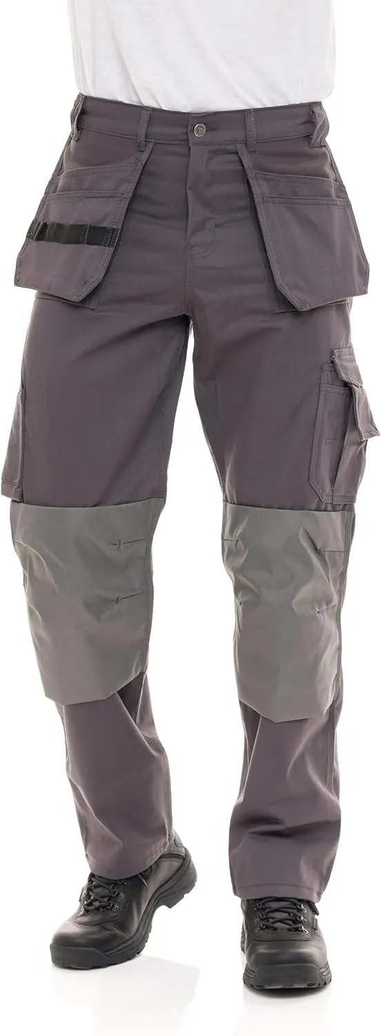 Men's Heavy Duty Construction Pants with Cordura Knees & Tool Pockets - Durable Work Trousers