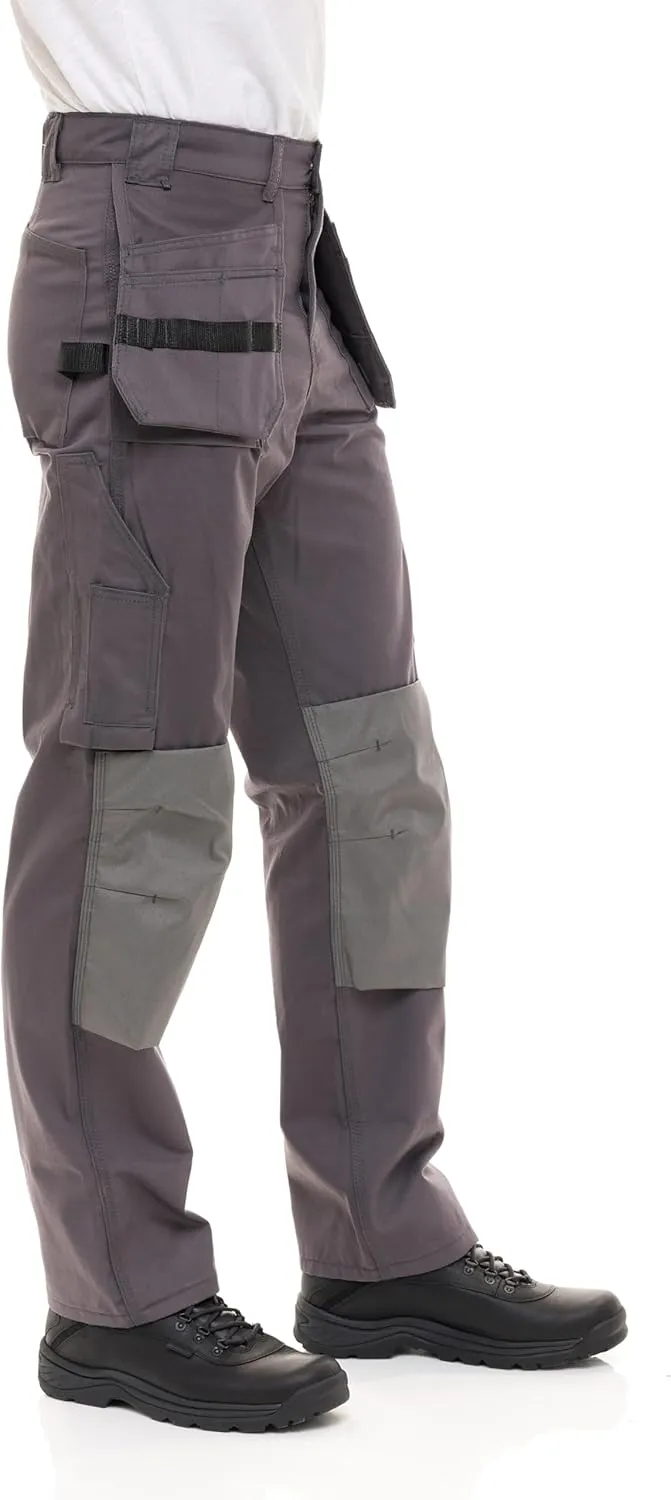 Men's Heavy Duty Construction Pants with Cordura Knees & Tool Pockets - Durable Work Trousers