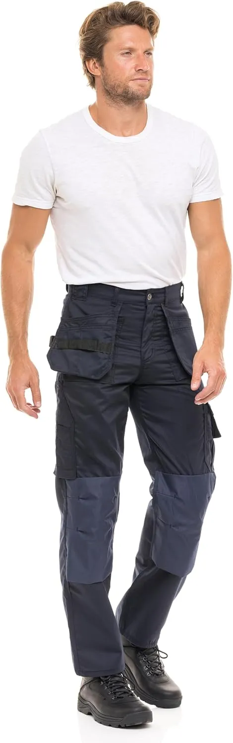 Men's Heavy Duty Construction Pants with Cordura Knees & Tool Pockets - Durable Work Trousers