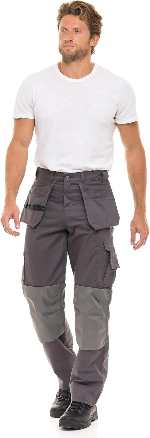 Men's Heavy Duty Construction Pants with Cordura Knees & Tool Pockets - Durable Work Trousers