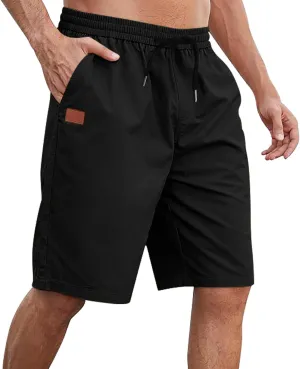 Men's Hiking Cargo Shorts Elastic Waist Drawstring Knee Length Pant Lightweight Casual Athletic Shorts with Pockets