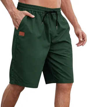 Men's Hiking Cargo Shorts Elastic Waist Drawstring Knee Length Pant Lightweight Casual Athletic Shorts with Pockets
