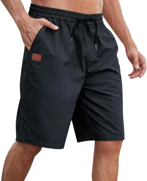 Men's Hiking Cargo Shorts Elastic Waist Drawstring Knee Length Pant Lightweight Casual Athletic Shorts with Pockets