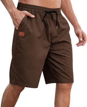 Men's Hiking Cargo Shorts Elastic Waist Drawstring Knee Length Pant Lightweight Casual Athletic Shorts with Pockets