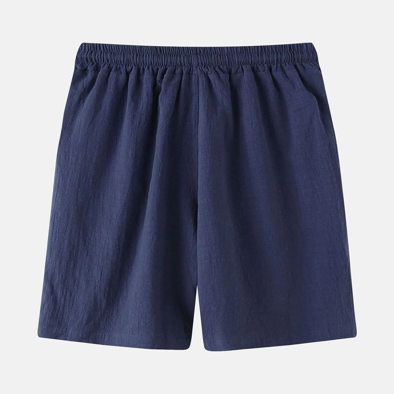 Men's Linen Cotton Shorts 5 Inch Inseam Drawstring Elastic Waist Lightweight Casual Summer Beach Shorts with Pocket
