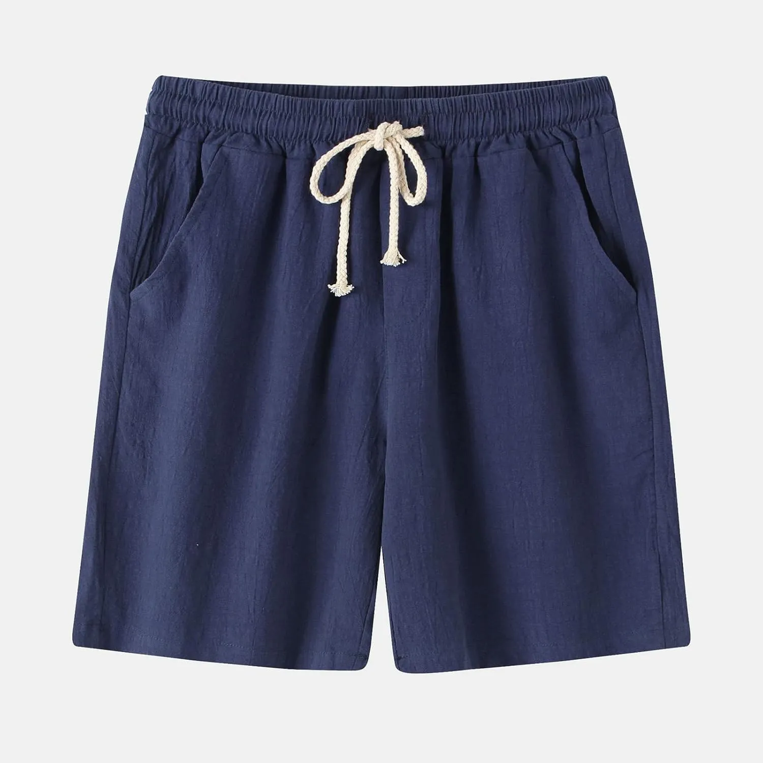 Men's Linen Cotton Shorts 5 Inch Inseam Drawstring Elastic Waist Lightweight Casual Summer Beach Shorts with Pocket