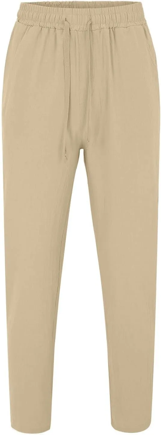 Mens Linen Pants 2025 Summer Casual Elastic Waist Drawstring Lightweight Relax Fit Beach Trousers with Pockets