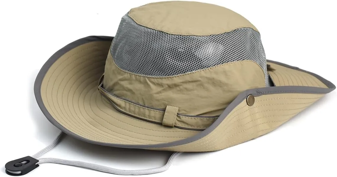 Mens Womens Mesh Wide Brim Bucket Hat Summer Sun Protection Fishing Hat Safari Cap