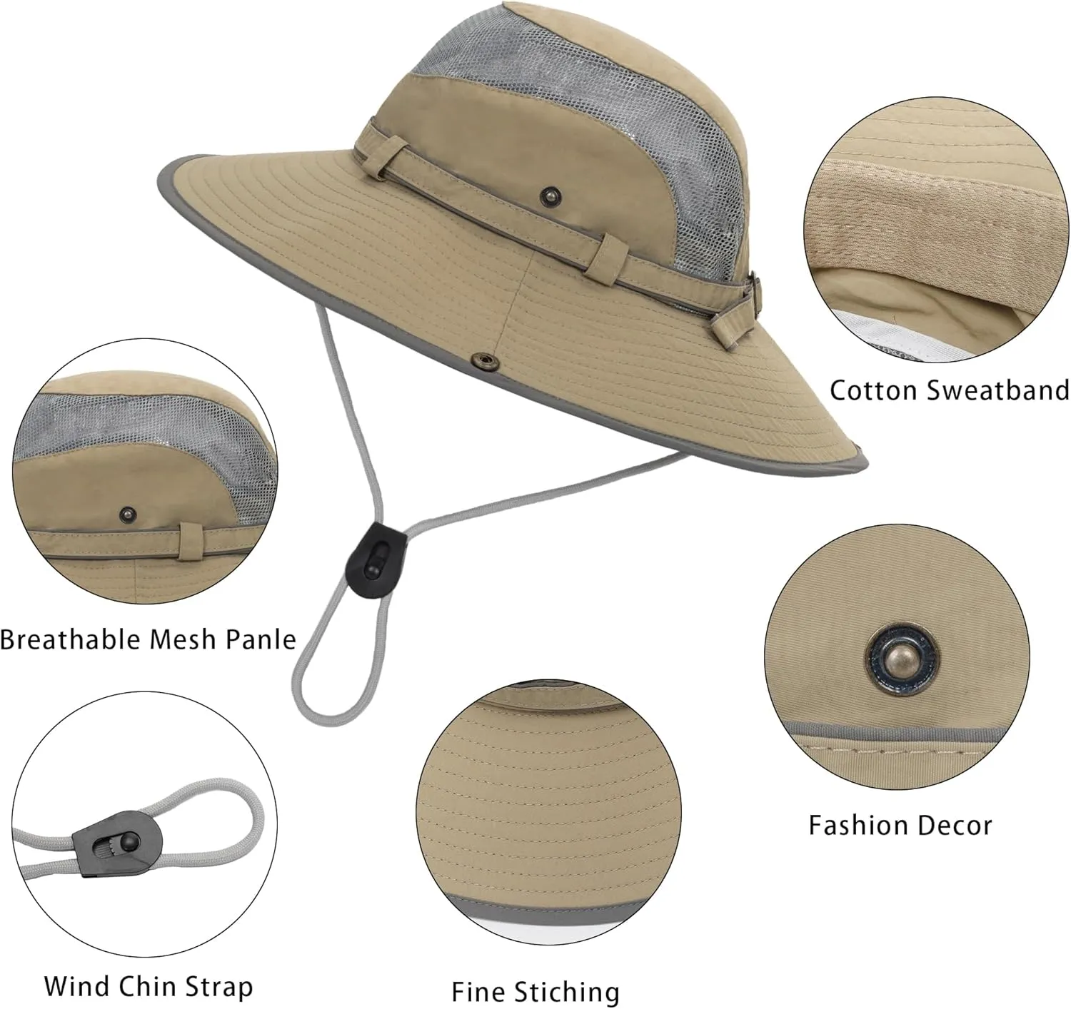 Mens Womens Mesh Wide Brim Bucket Hat Summer Sun Protection Fishing Hat Safari Cap