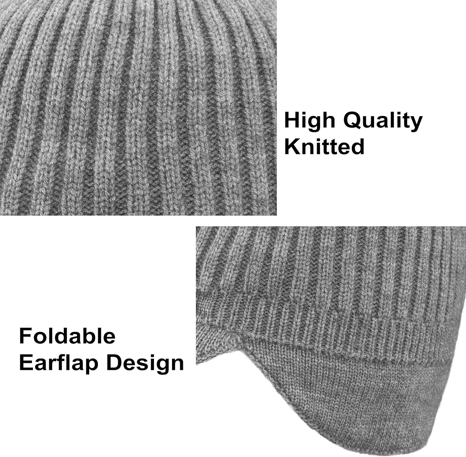 Muryobao Mens Winter Beanie Visor Hat Warm Knitted Brim Hat Thick Knit Earflap Baseball Cap for Outdoor Sport