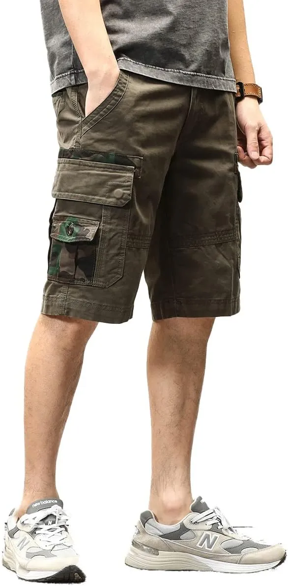 ND Men's Tactical Cargo Shorts Cotton Relaxed Fit Cargo Shorts with Pockets Camouflage Work Shorts for Men