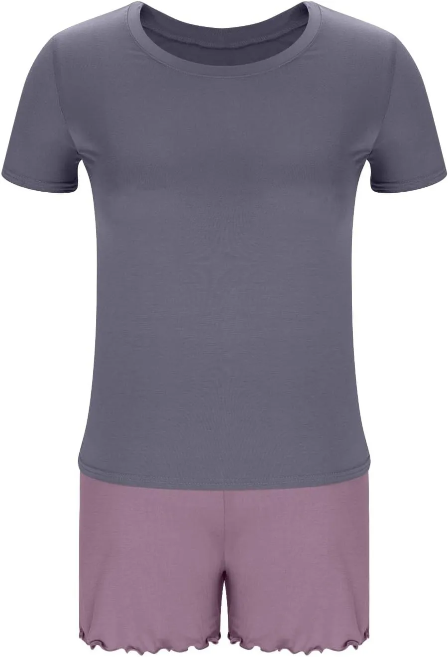 Oplxuo Pajamas Set for Women Elastic Waist Shorts Summer Short Sleeve V Neck Sleepwear 2 Piece Outfits Lounge Matching Set