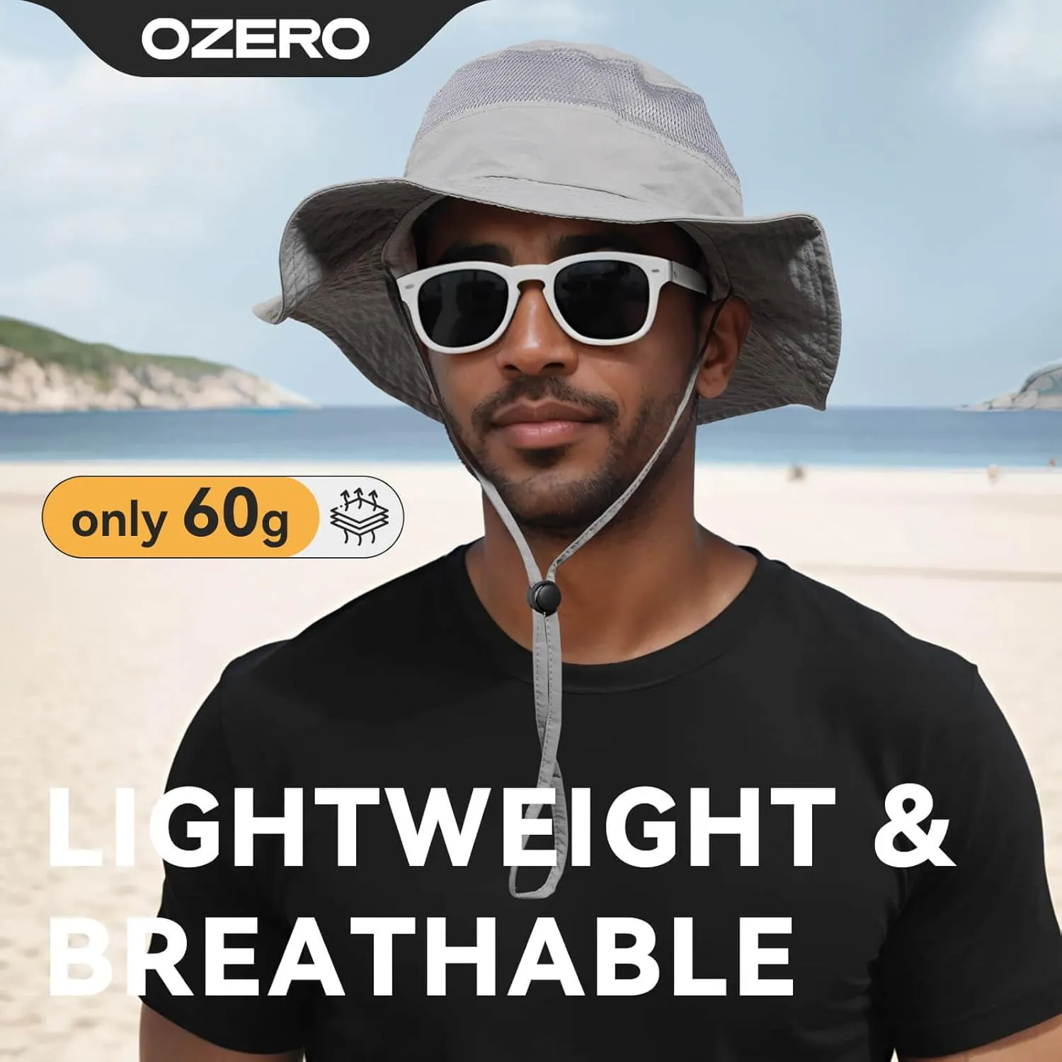 OZERO Boonie Sun Protection Hat: Breathable Wide Brim Hats for Men Women - Lightweight Bucket Hat for Fishing Hiking Safari