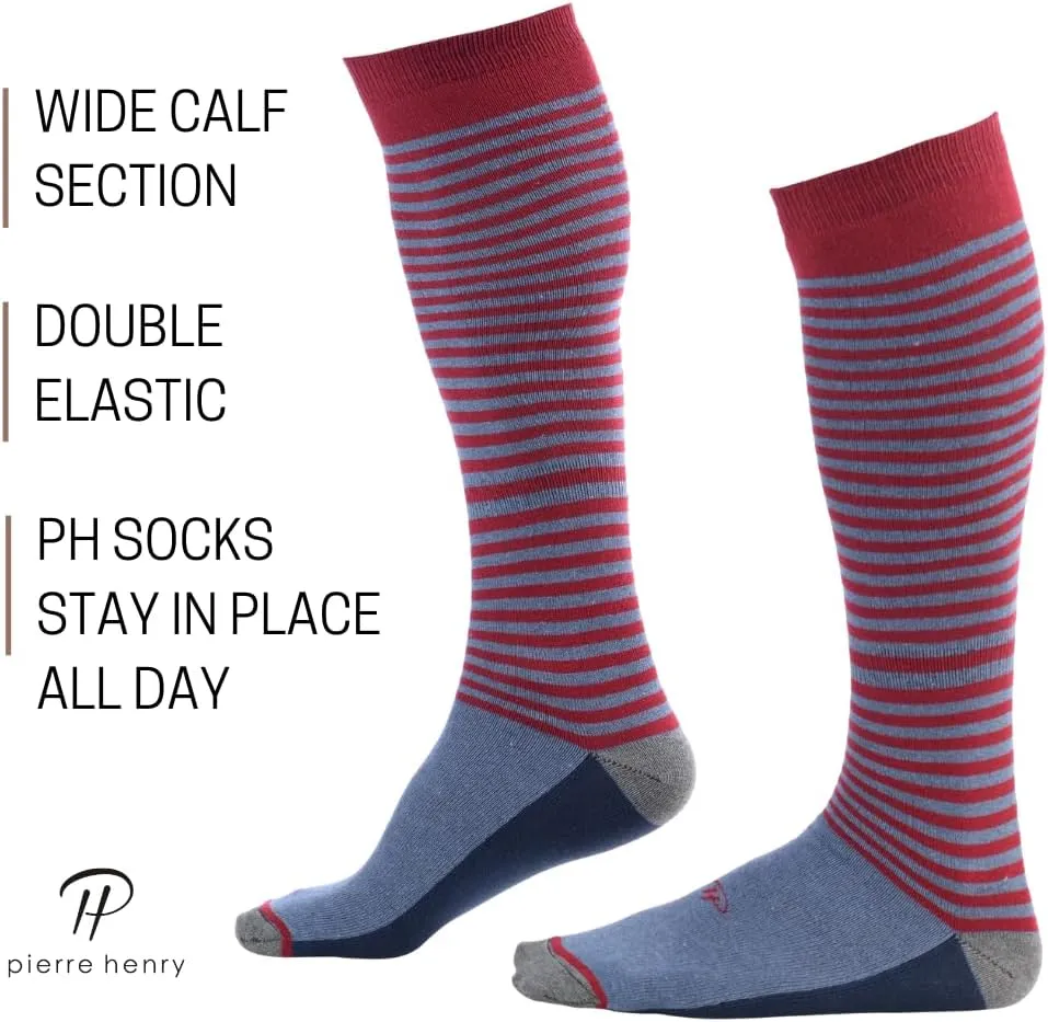 Pierre Henry Over the Calf Socks for Men (3 pairs) | Cotton Over the Calf Dress Socks | Long Socks Designed to Stay up 12  hr