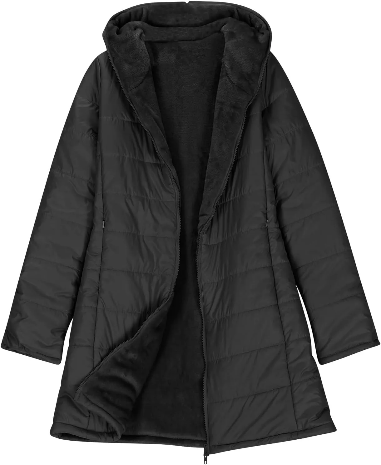 Puffer Jacket Womens Fleece Lined Thicken Parka Solid Cotton Comfy Down Jackets 2024 Winter Fashion Casual Loose Coats